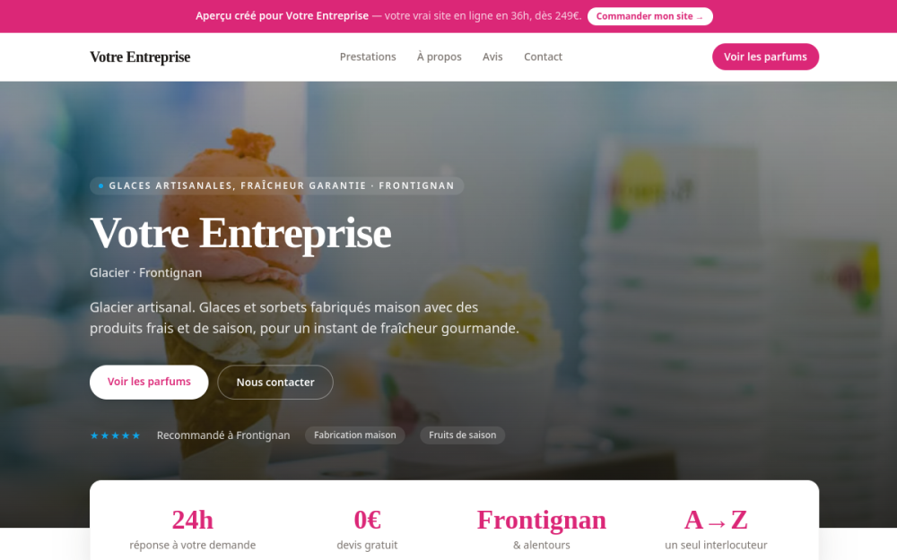Agence digitale pour glacier à Frontignan — création de site internet glacier à Frontignan
