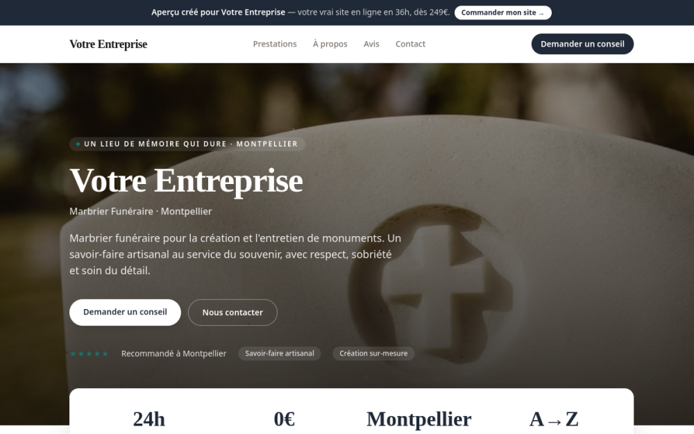 Agence digitale pour marbrier funéraire à Montpellier — création de site internet marbrier funéraire à Montpellier