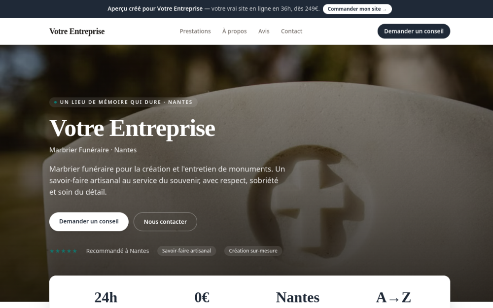 Agence digitale pour marbrier funéraire à Nantes — création de site internet marbrier funéraire à Nantes