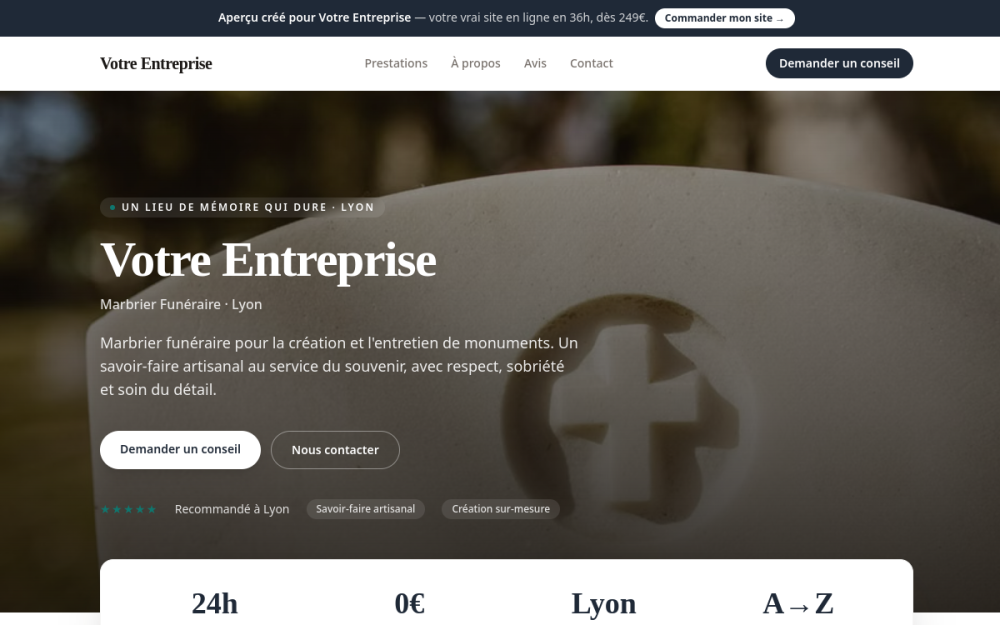 Agence digitale pour marbrier funéraire à Lyon — création de site internet marbrier funéraire à Lyon
