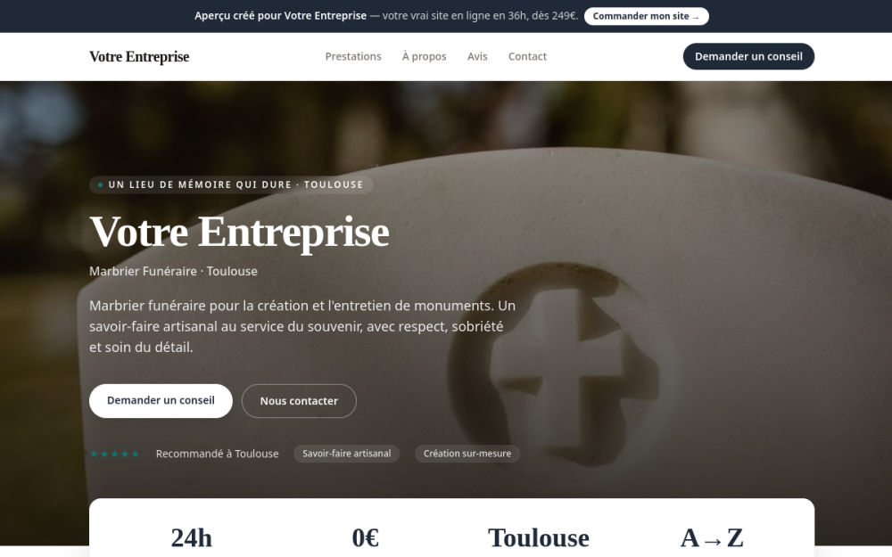Agence digitale pour marbrier funéraire à Toulouse — création de site internet marbrier funéraire à Toulouse