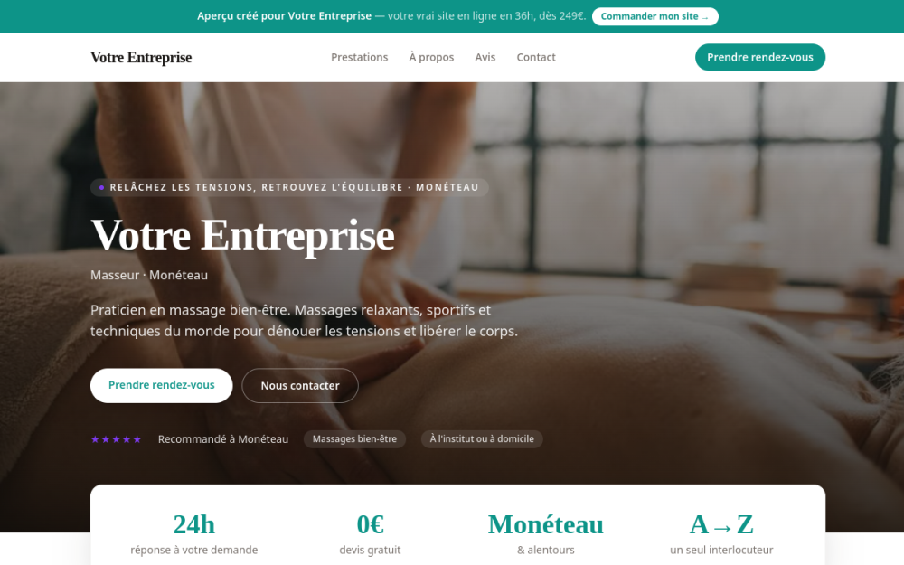 Agence digitale pour masseur à Monéteau — création de site internet masseur à Monéteau