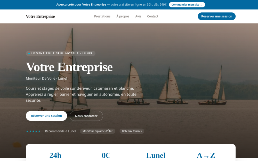 Agence digitale pour moniteur de voile à Lunel — création de site internet moniteur de voile à Lunel