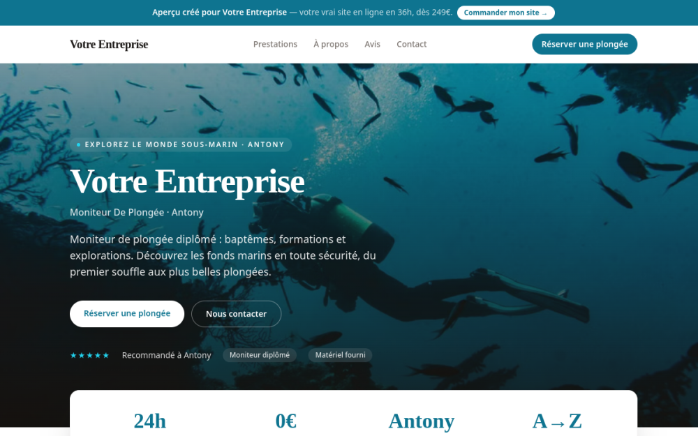 Agence digitale pour moniteur de plongée à Antony — création de site internet moniteur de plongée à Antony
