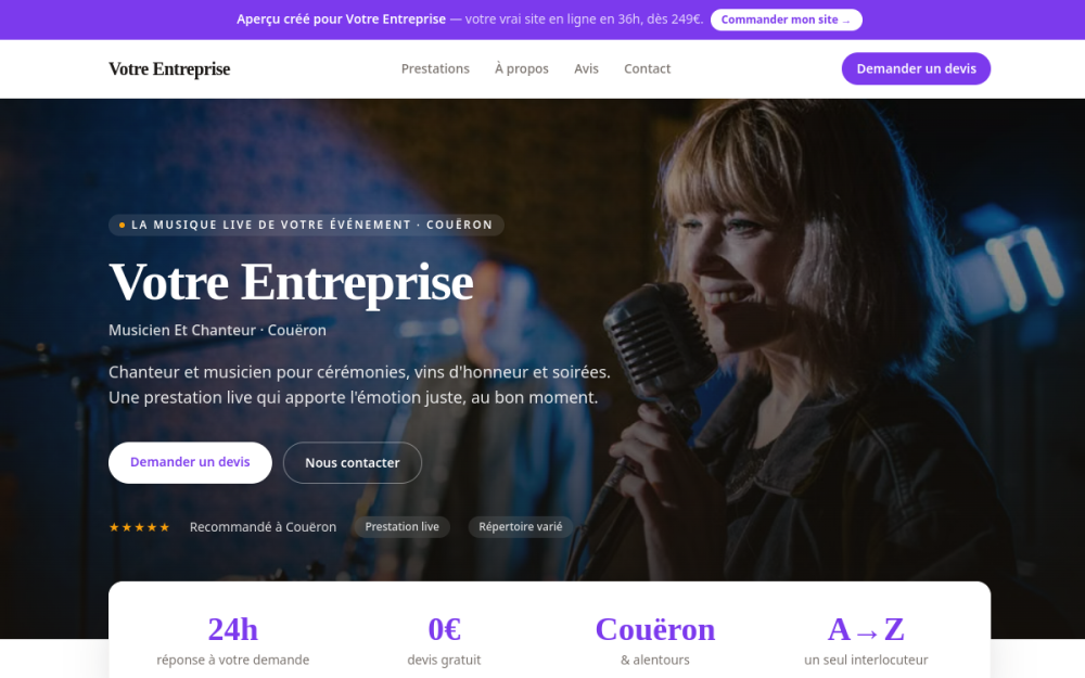 Agence digitale pour musicien et chanteur à Couëron — création de site internet musicien et chanteur à Couëron