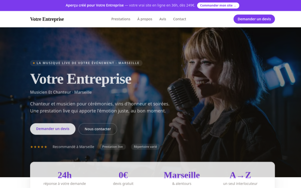 Agence digitale pour musicien et chanteur à Marseille — création de site internet musicien et chanteur à Marseille