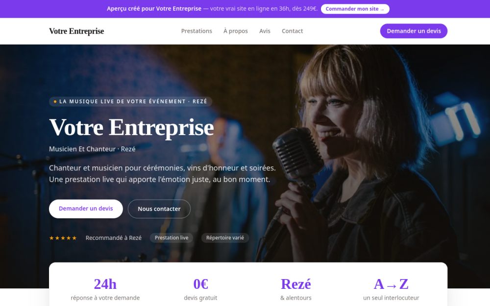 Agence digitale pour musicien et chanteur à Rezé — création de site internet musicien et chanteur à Rezé