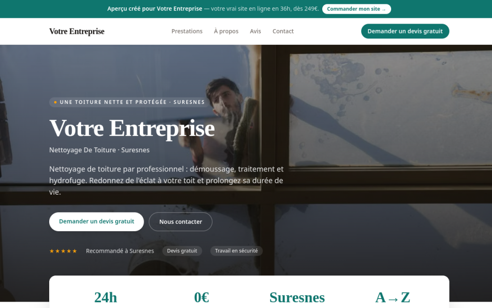 Agence digitale pour nettoyage de toiture à Suresnes — création de site internet nettoyage de toiture à Suresnes