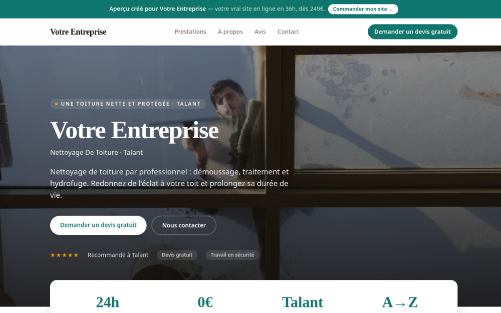 Agence digitale pour nettoyage de toiture à Talant — création de site internet nettoyage de toiture à Talant