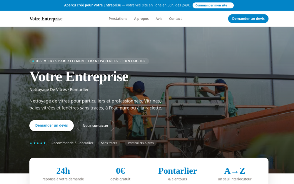 Agence digitale pour nettoyage de vitres à Pontarlier — création de site internet nettoyage de vitres à Pontarlier