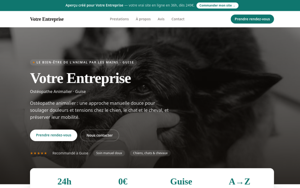 Agence digitale pour ostéopathe animalier à Guise — création de site internet ostéopathe animalier à Guise