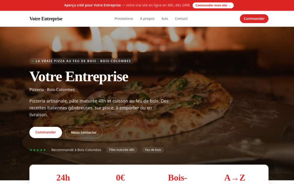 Agence digitale pour pizzeria à Bois-Colombes — création de site internet pizzeria à Bois-Colombes