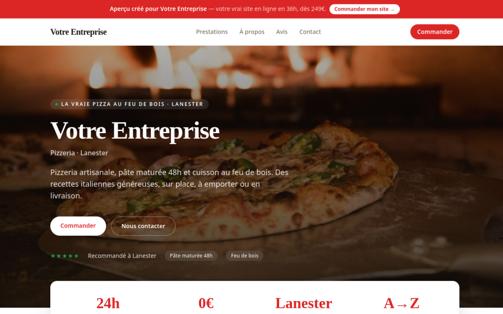 Agence digitale pour pizzeria à Lanester — création de site internet pizzeria à Lanester