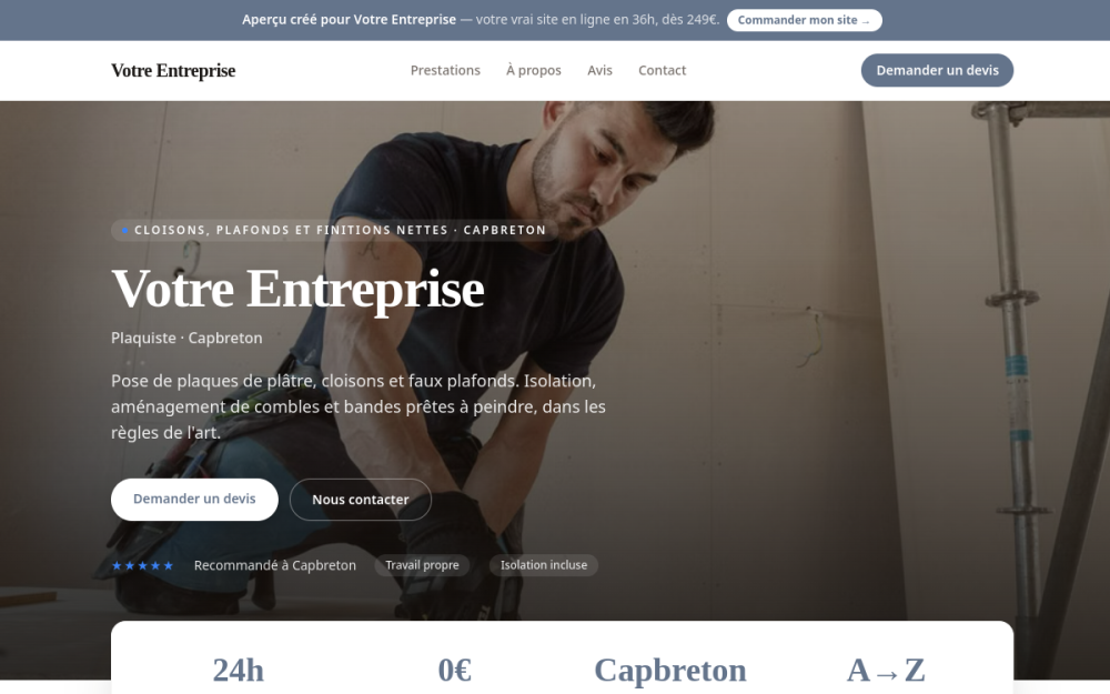 Agence digitale pour plaquiste à Capbreton — création de site internet plaquiste à Capbreton