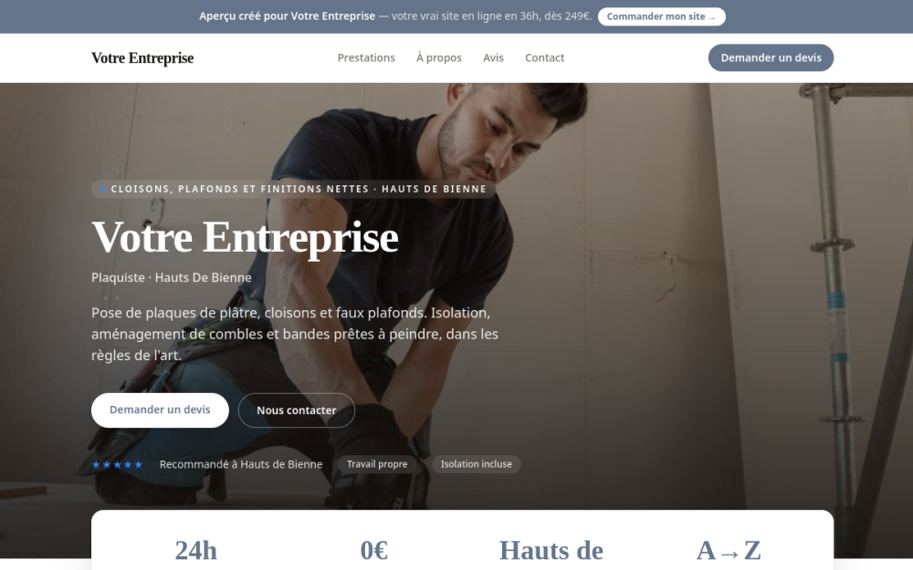 Agence digitale pour plaquiste à Hauts de Bienne — création de site internet plaquiste à Hauts de Bienne