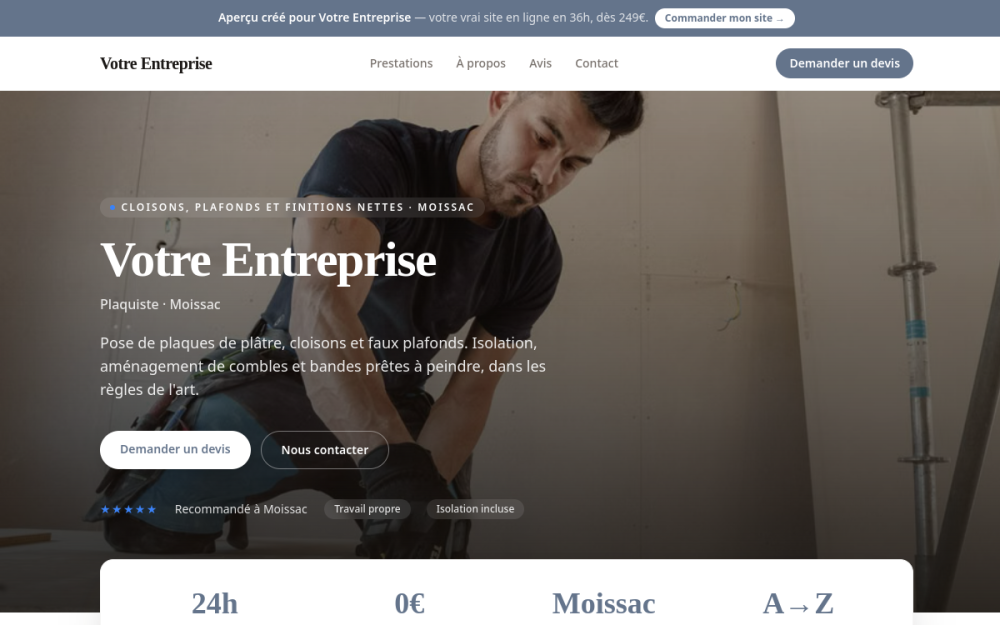 Agence digitale pour plaquiste à Moissac — création de site internet plaquiste à Moissac
