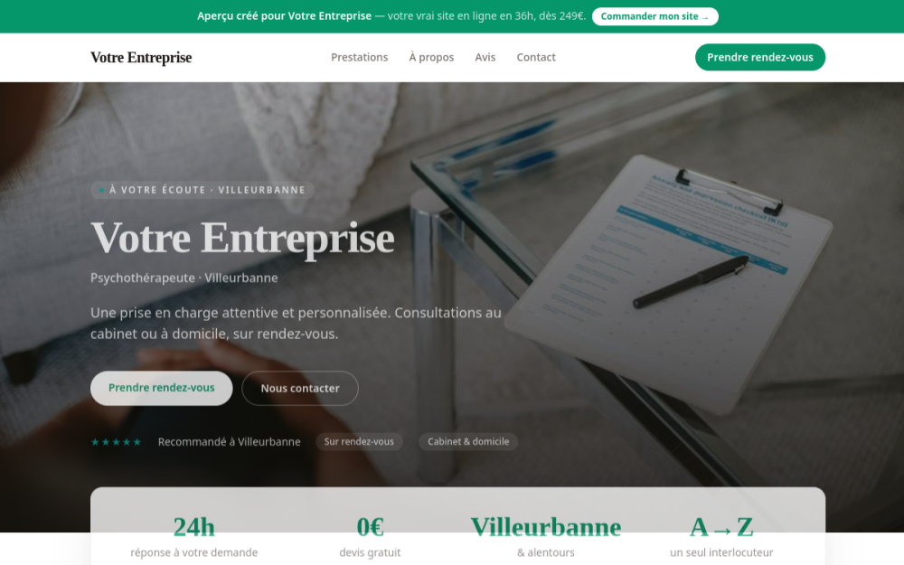 Agence digitale pour psychothérapeute à Villeurbanne — création de site internet psychothérapeute à Villeurbanne