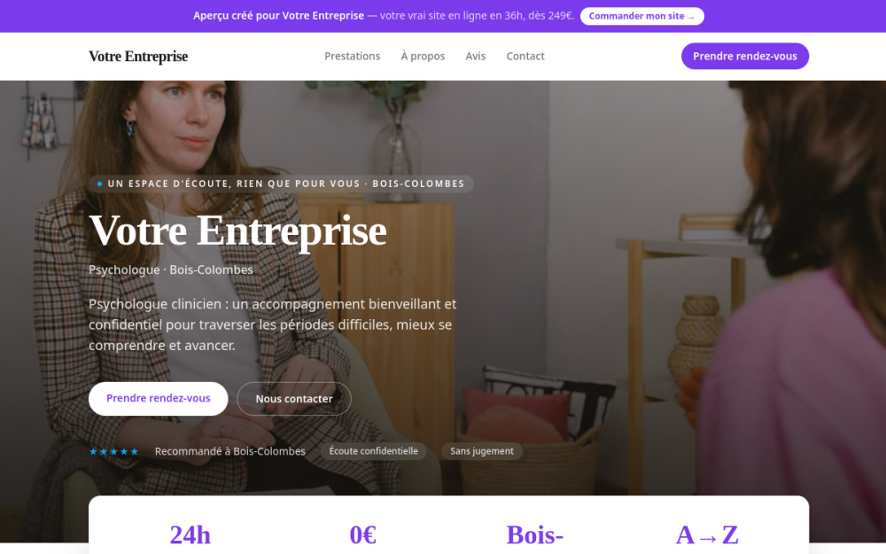 Agence digitale pour psychologue à Bois-Colombes — création de site internet psychologue à Bois-Colombes