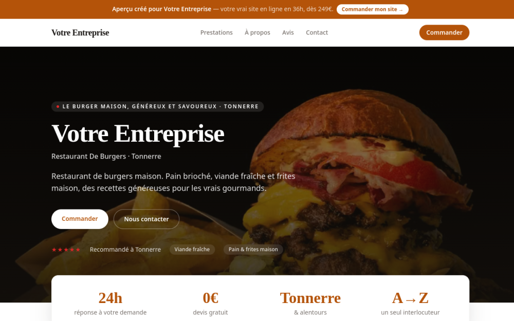 Agence digitale pour restaurant de burgers à Tonnerre — création de site internet restaurant de burgers à Tonnerre