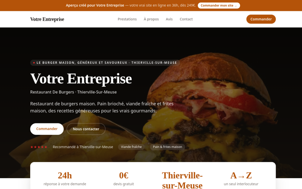 Agence digitale pour restaurant de burgers à Thierville-sur-Meuse — création de site internet restaurant de burgers à Thierville-sur-Meuse
