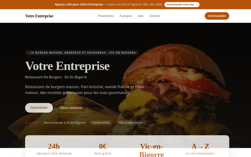 Agence digitale pour restaurant de burgers à Vic-en-Bigorre — création de site internet restaurant de burgers à Vic-en-Bigorre