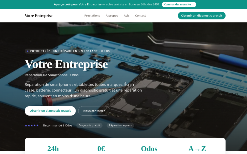 Agence digitale pour réparation de smartphone à Odos — création de site internet réparation de smartphone à Odos