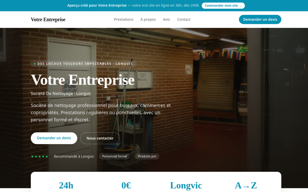 Agence digitale pour société de nettoyage à Longvic — création de site internet société de nettoyage à Longvic