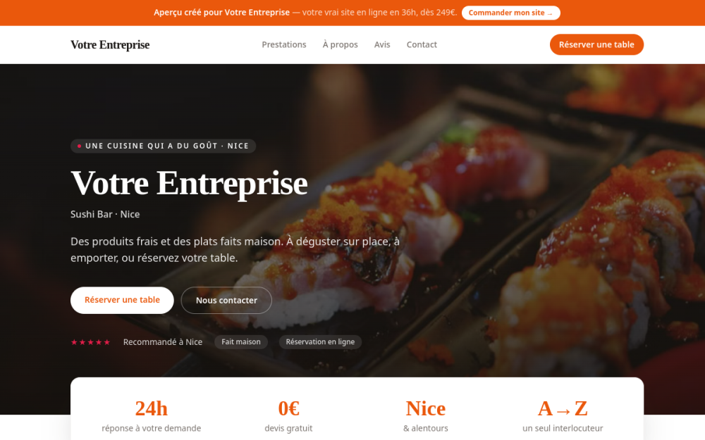 Agence digitale pour sushi bar à Nice — création de site internet sushi bar à Nice