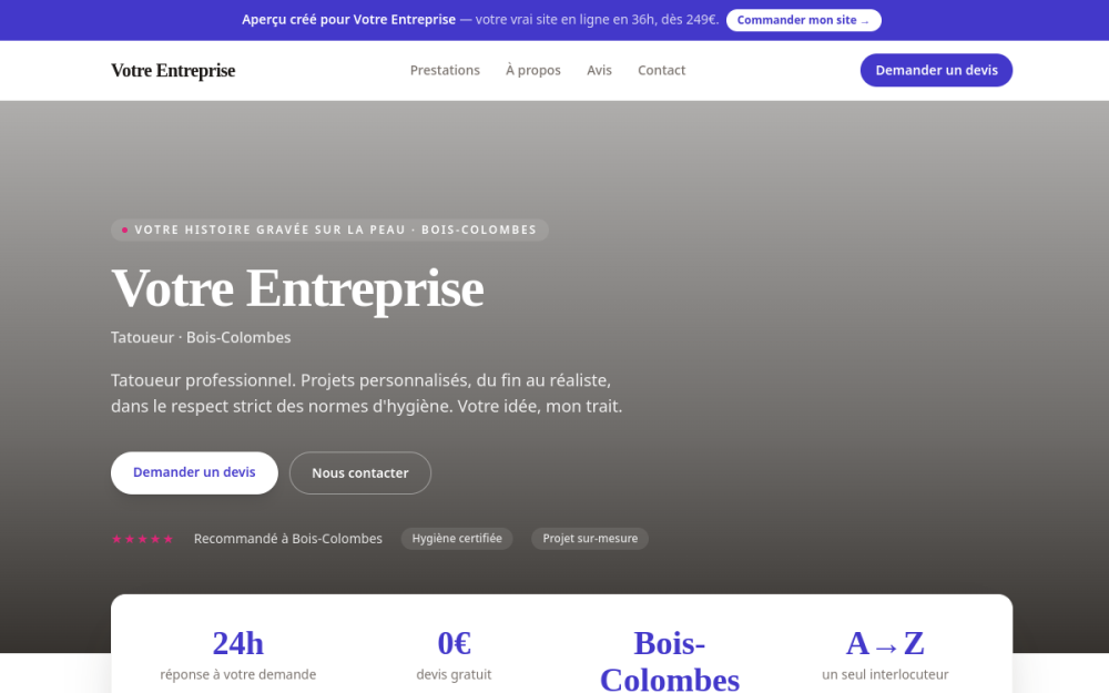 Agence digitale pour tatoueur à Bois-Colombes — création de site internet tatoueur à Bois-Colombes