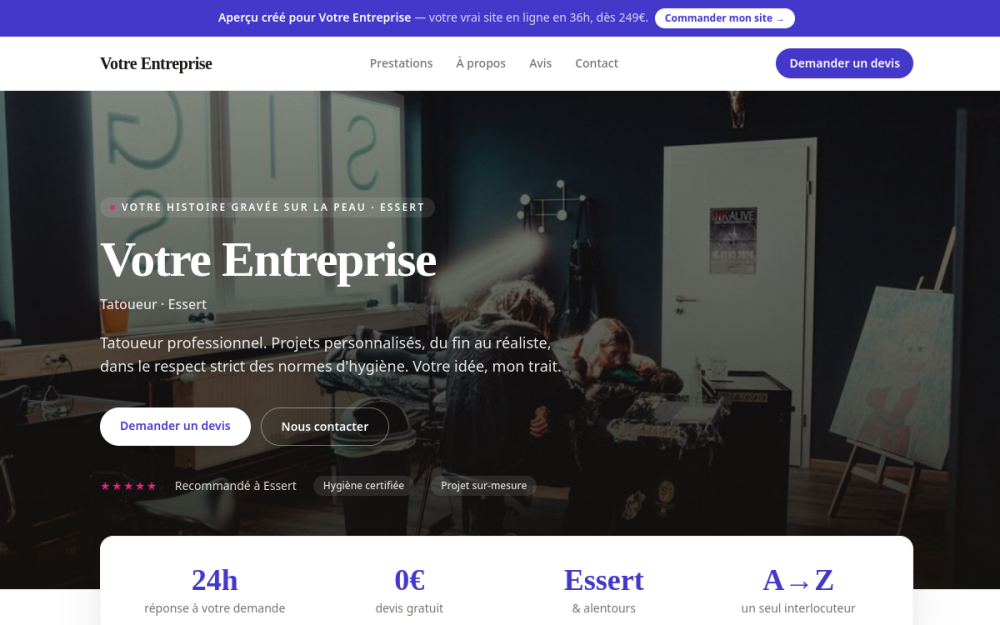 Agence digitale pour tatoueur à Essert — création de site internet tatoueur à Essert