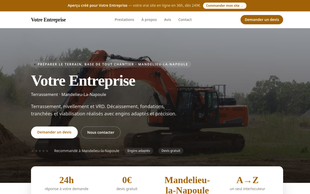 Agence digitale pour terrassement à Mandelieu-la-Napoule — création de site internet terrassement à Mandelieu-la-Napoule