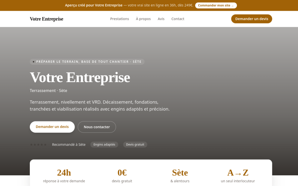 Agence digitale pour terrassement à Sète — création de site internet terrassement à Sète