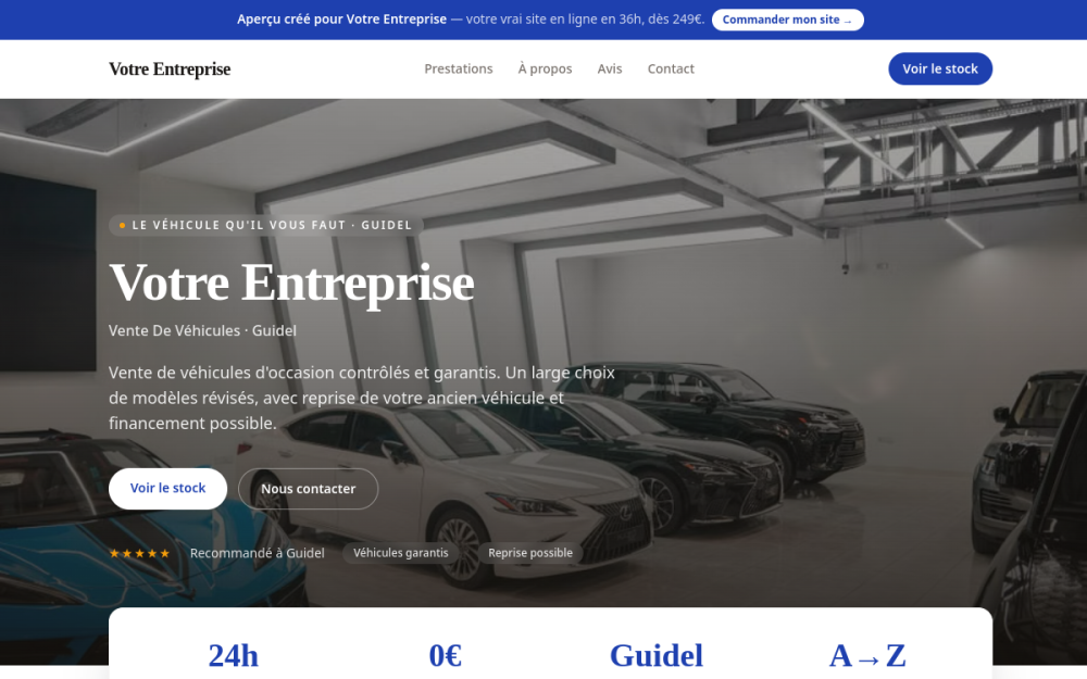 Agence digitale pour vente de véhicules à Guidel — création de site internet vente de véhicules à Guidel