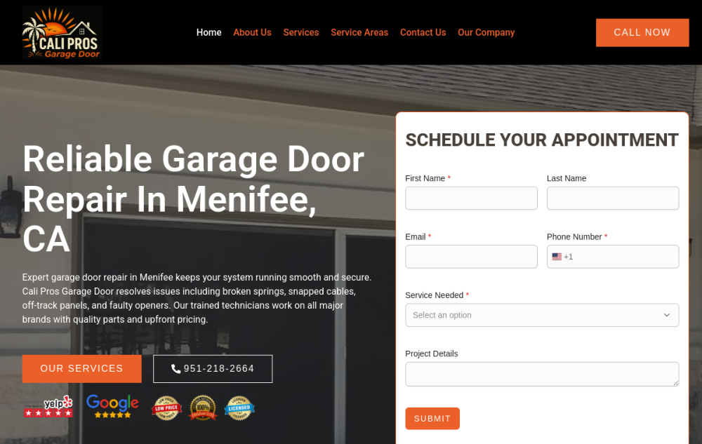 Cali Pros Garage Door website