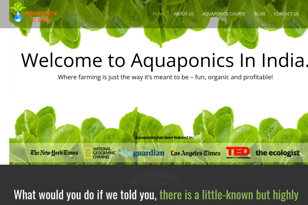 Aquaponics In India website homepage preview