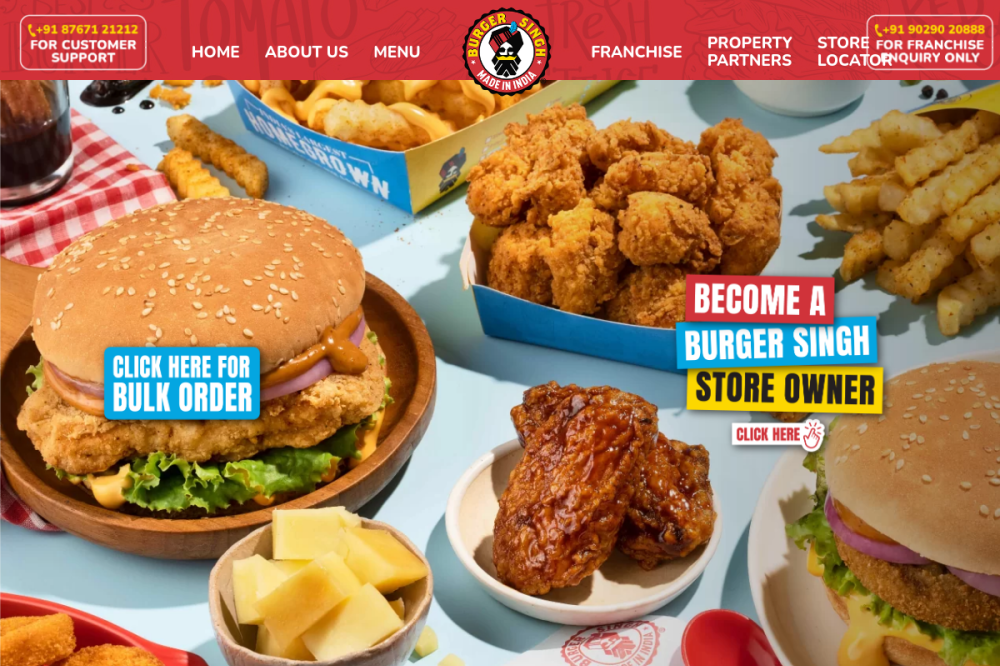 Burger Singh website homepage preview