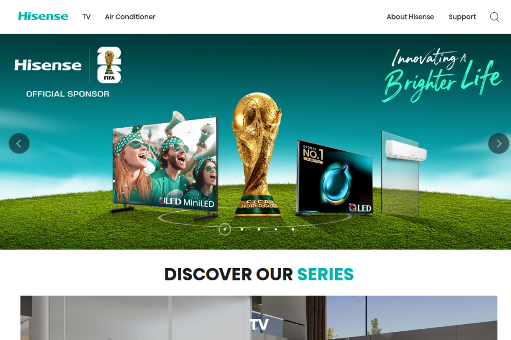 Hisense India website homepage preview