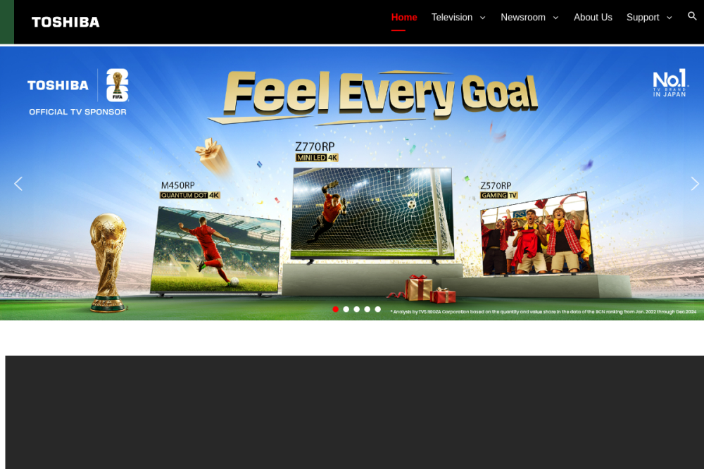 Toshiba TV India website homepage preview