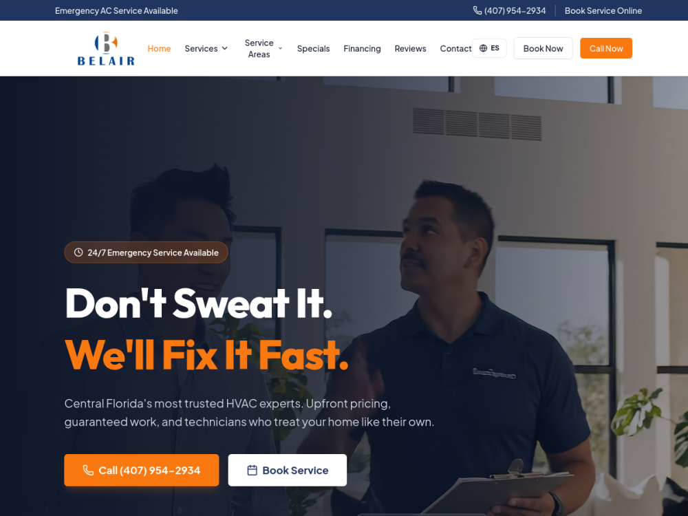 Belair FL HVAC website screenshot