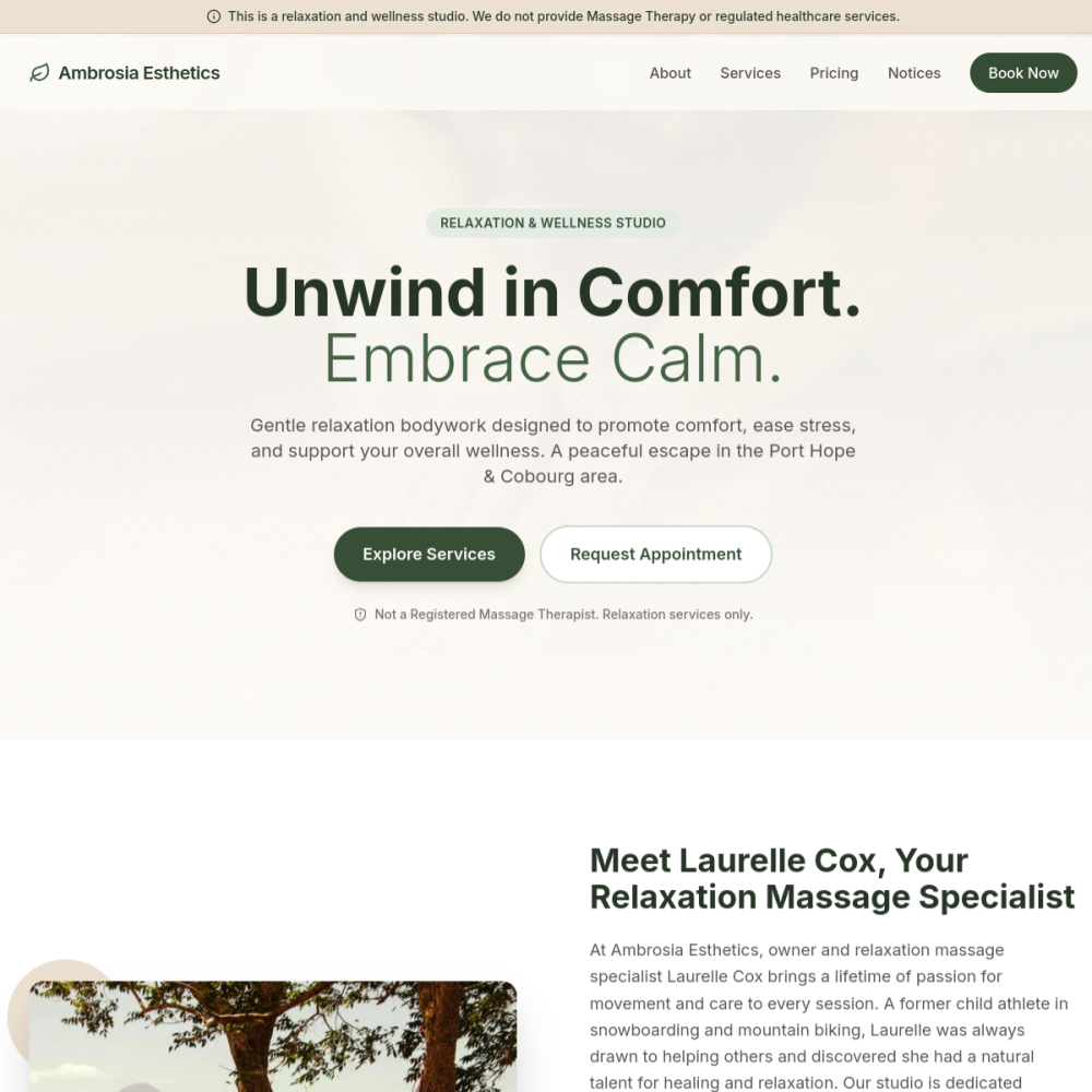 Ambrosia Aesthetics website designed by CraftWeb Studios