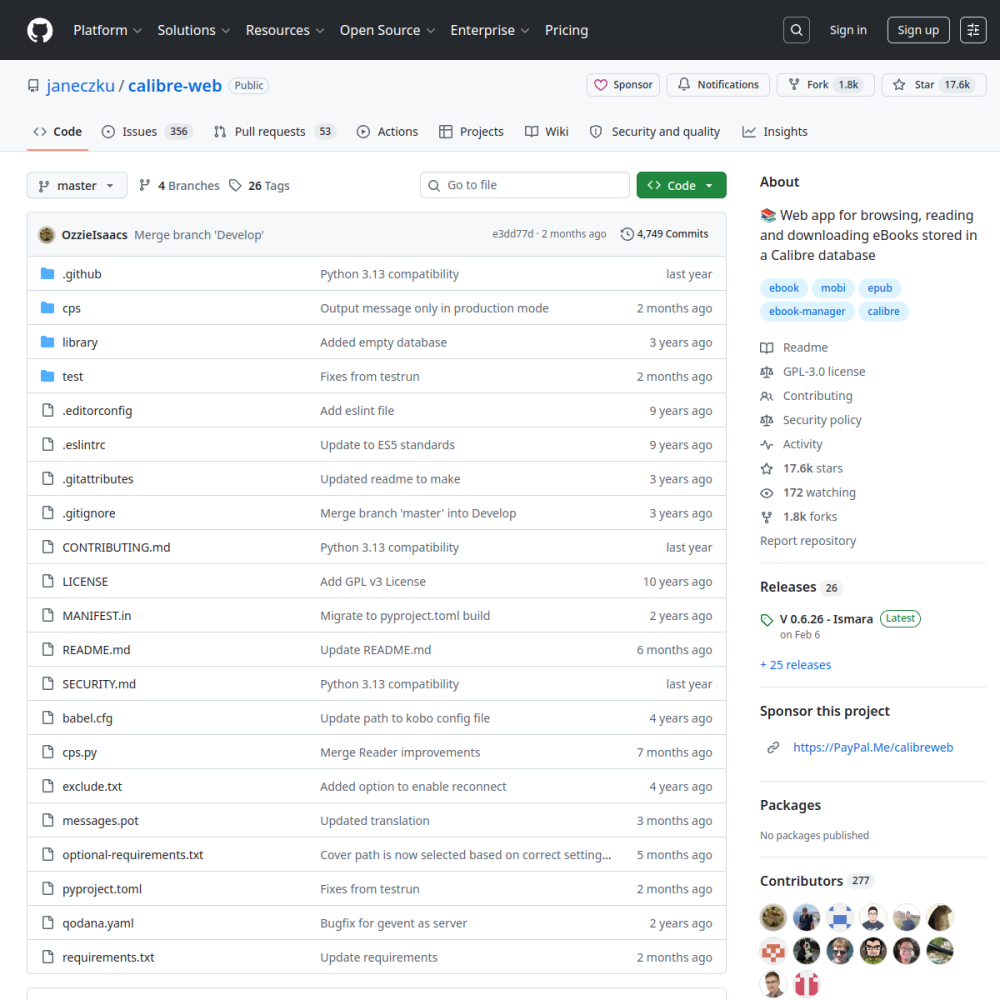 Screenshot of Calibre Web
