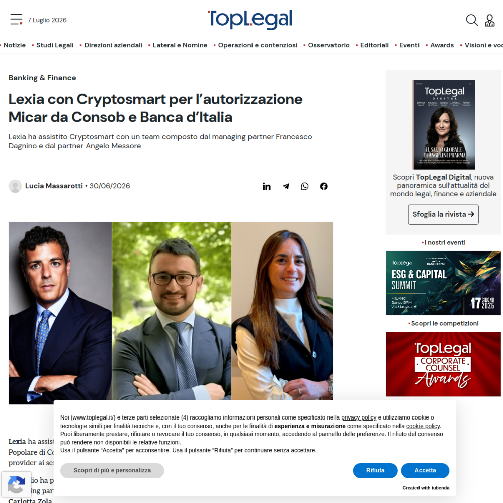 Anteprima articolo &mdash; Cryptosmart ottiene la licenza MiCAR da Consob e Banca d’Italia: l’exchange 100% italiano è ora autorizzato a operare in tutta l’Unione europea