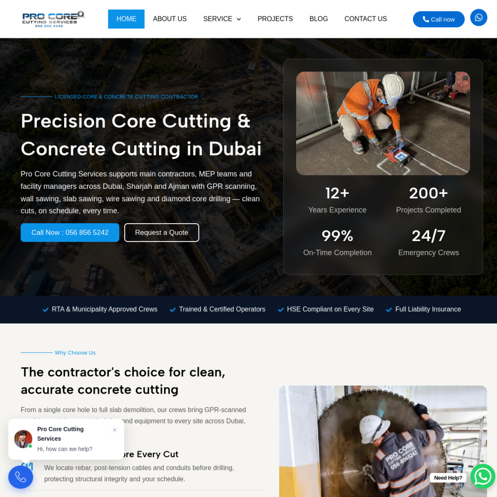 ProCore Cutting Services website — concrete cutting