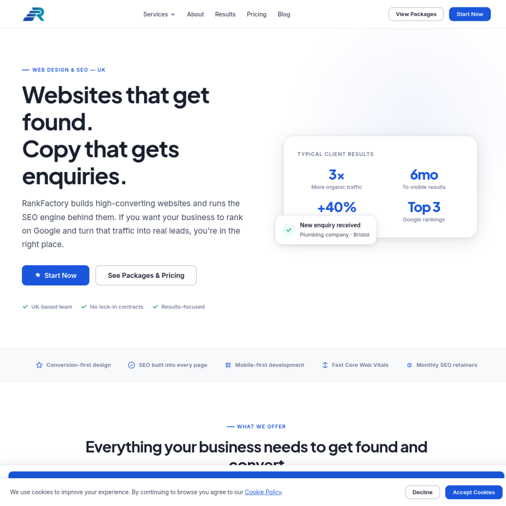 RankFactory website — web design and SEO agency