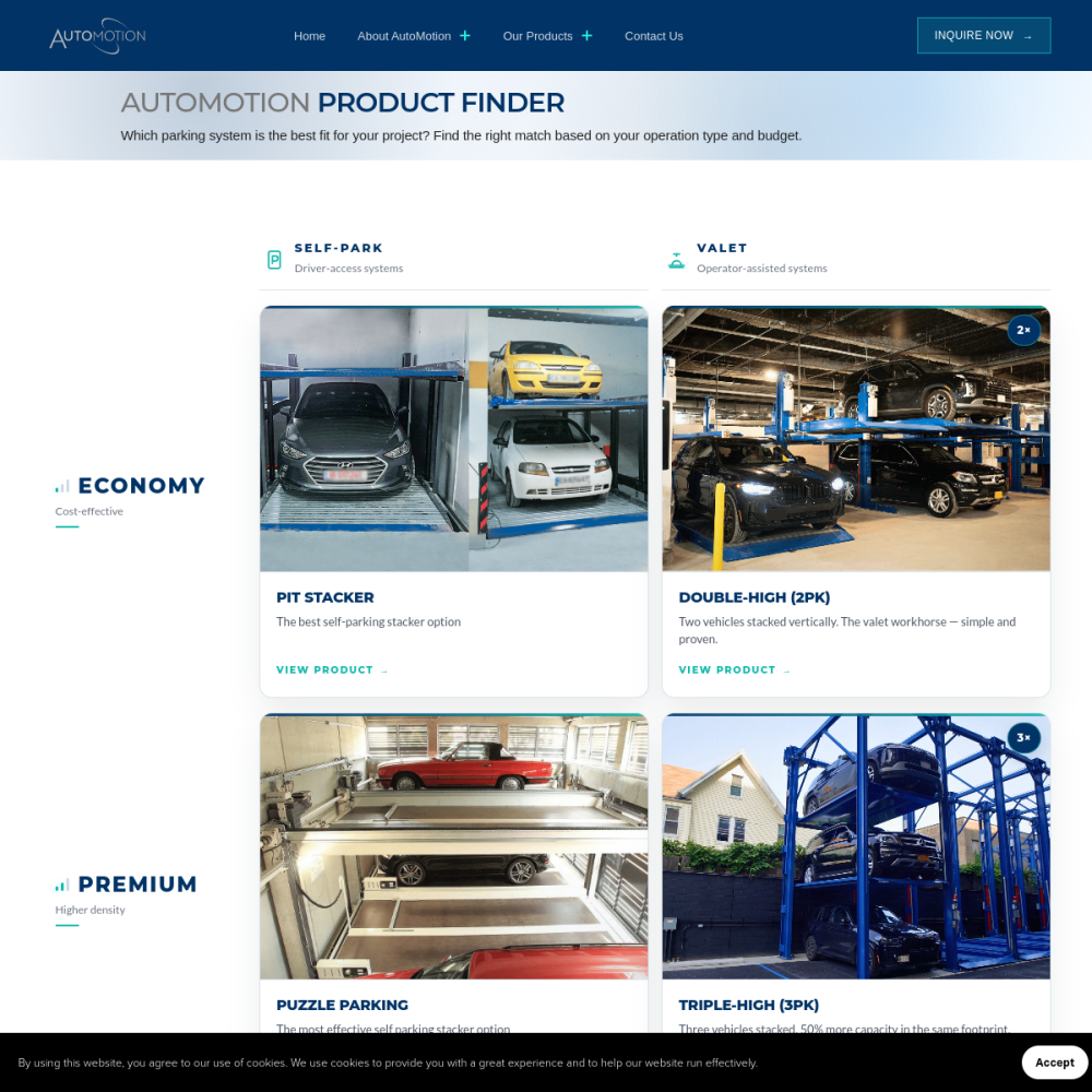 Preview of Product Finder page