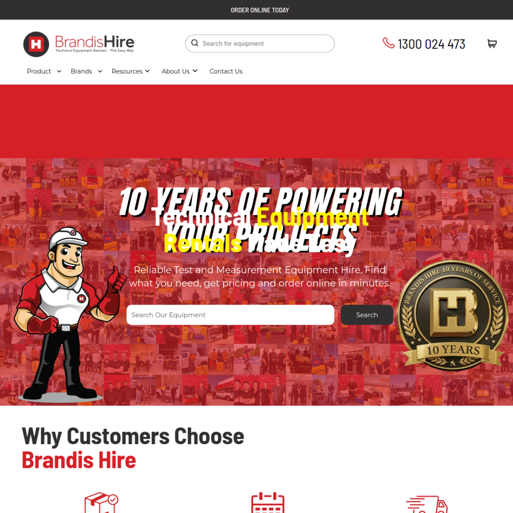 Brandis Hire website — technical equipment rentals