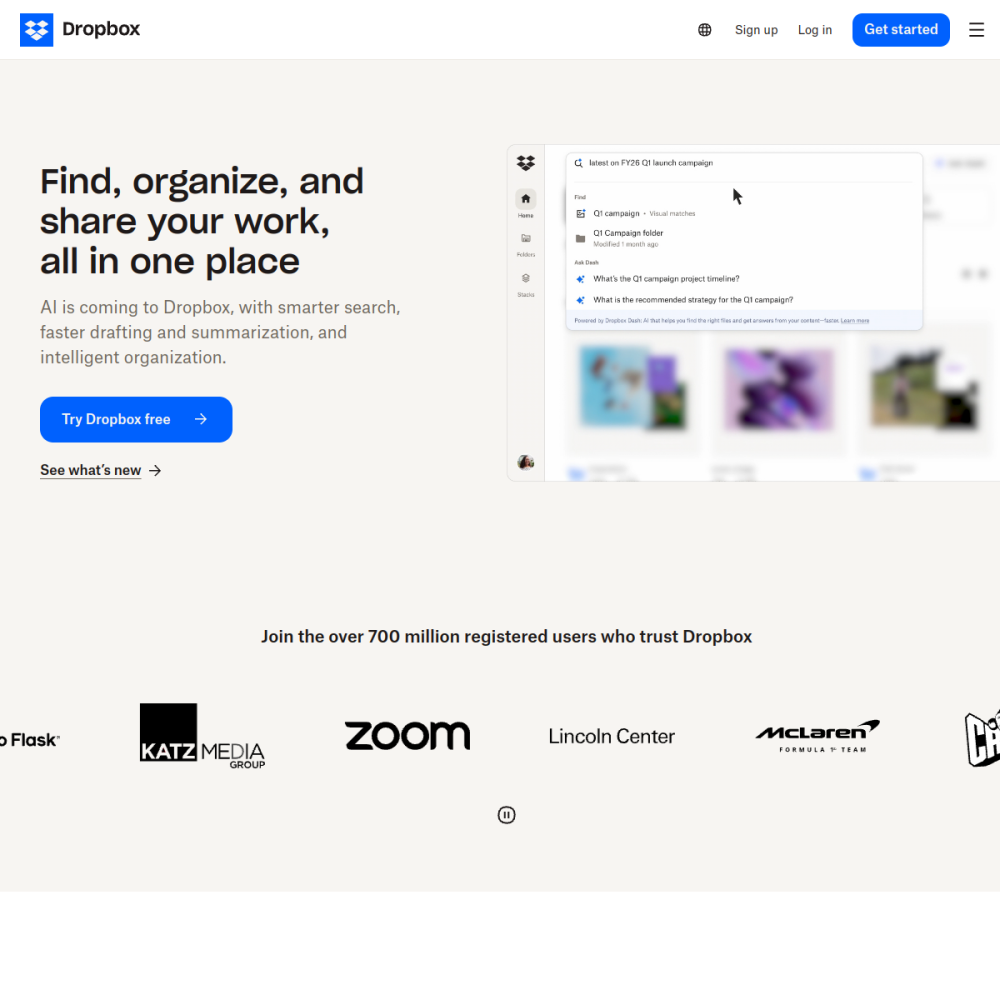 Dropbox homepage