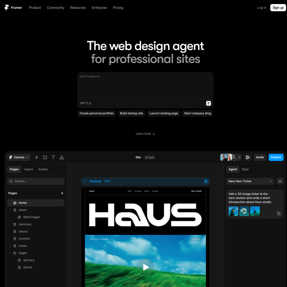 Framer homepage