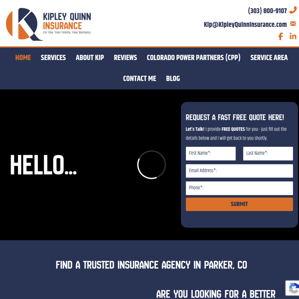 Screenshot of the Kipley Quinn Insurance website