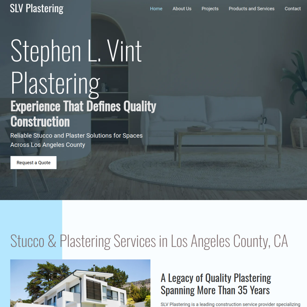 Screenshot of the Stephen L. Vint Plastering, Inc website